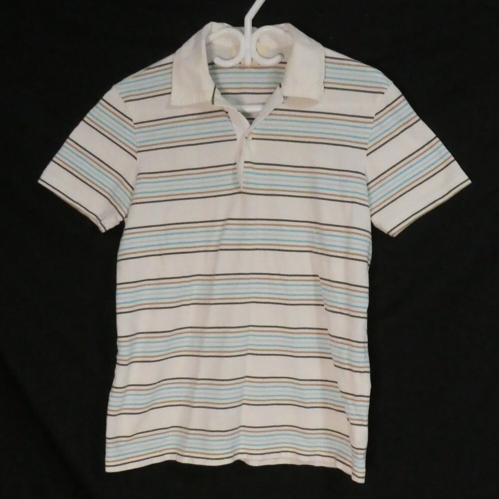 JOE FRESH | small | Cream Striped Polo Shirt | Single Button Fastened Front